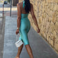 Fashion Satin 2 Piece Set Women Sexy Cross Halter Backless Bandages Tank Top+Capri Pants Trend Street Party Suits