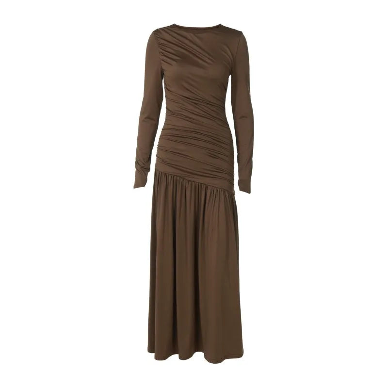 Long Sleeve Ruched Maxi Dress High Quality Elegant White Dresses Woman Fall Clothes