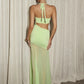 Women Halter Neck Cutout Sexy Maxi Dress Twisted Bust Draped Ruched Split Long Bodycon Dress Club Evening Party Dresses