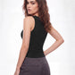 Women Solid Ribbed Sleeveless Tank Top O Neck Metal Ring Cutout Slim Cropped Vest Y2K Streetwear Daily Party Cami