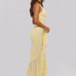 Mesh Deep V Neck Backless Sexy Maxi Dress Women Elegant Halter Off-shoulder Sleeveless Ruffled Club Party Long Dress