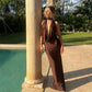 Sexy Deep V Backless Split Maxi Dress Elegant European Style Clothes Women’ Evening Dresses Black