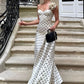 Elegant Polka Dot Print 2 Piece Set Woman 3d Flower Decoration Low-Neck Backless Camisole+Long Skirts Ruched Chic Outfits