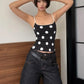 Polka Dot Print Camisole Women Simple Classic Backless Low-Neck Stretch Skinny Summer Street Daily Hottie Tank Tops
