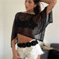 Summer Women's Sheer Mesh Cropped Poncho Top Asymmetric Hem Loose Off Shoulder See-Through Cover-Up Beachwear