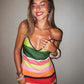 Sexy Summer Beach Mini Dress Colorful Striped Print V Neck Backless Sundresses Woman Vacation Outfits