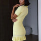 Summer Short Sleeve Ruffle Mini Dress Women Sweater Pullover Elegant Fashion Hollow Out Ribbed Slim High Waist Dress