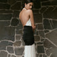Deep V Neck Backless Pleated Long Dresses Black and White Patchwork Sexy Party Dresses Woman Elegant
