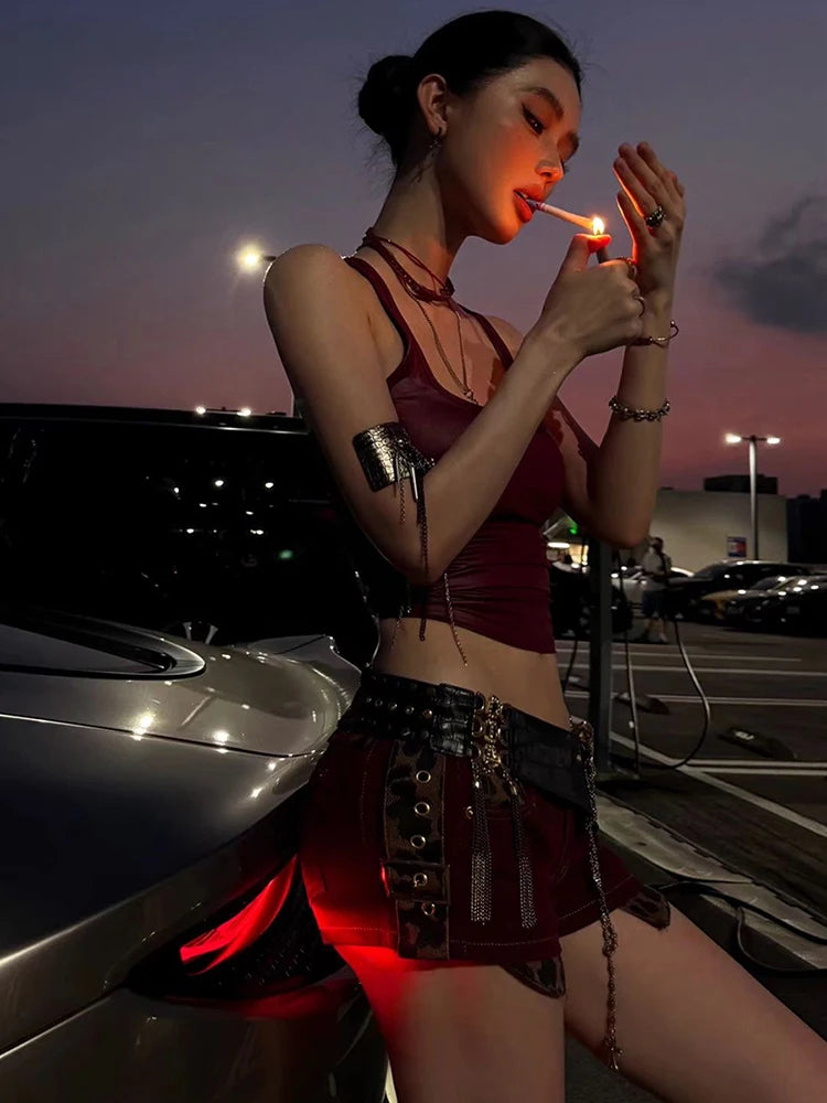 Faux Leather Camisole Tops Women Y2K Coquette Square Collar Skinny Midnight Street Club Trend Hottie Wild Basic Vest