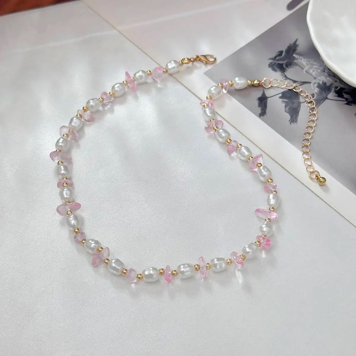 Y2K Boho Imitation Pearls Geometry Chain Necklace for Women Trendy Temperament Party Birthday Necklace New Jewelry Gift