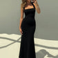Square Neck Backless Fishtail Maxi Dress Elegant Black Evening Dresses for Woman for Party Wedding Guest