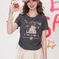 Y2K Cartoon Print Crop T-Shirt Short Sleeve Ruched Side Slim Fit Tee for Women