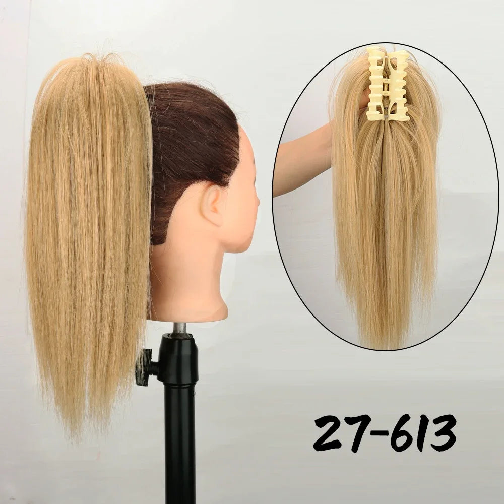 Synthetic 16Inch Claw Clip Ponytail Hair Extensions Waterfall Straight Ponytail Blonde Brown Heat Resistant Pony Tail Fake Hair