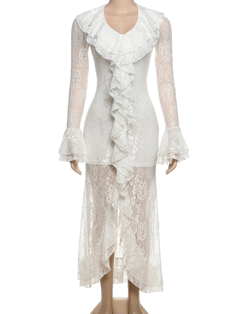 Jacquard Sexy Dress Women Autumn Trend Ruched Tierred V-Neck Split Wedding Dinner Elegant Party Skinny Maxi Bodycon