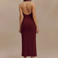 Halter Deep V Neck Sleeveless Sexy Maxi Dress For Women Elegant Backless Bodycon Tank Dress Femme Fashion Long Dress