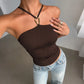 Halterneck Tank Tops for Women Clothing Fashion Sexy Brown Backless Camis Summer 2026