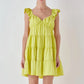 Women Tiered Mini Dress Solid Color V Neck Flutter Sleeve Backless A-line Short Dress for Daily Summer Vacation Sundress