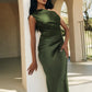 Satin Inclined Shoulder Sexy Maxi Dress Women Fashion Patchwork Sleeveless Backless Bodycon Evening Club Party Dress
