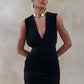 Deep V Neck Sleeveless Sexy Mini Dress Women Elegant Irregular Draped Slinky Club Party Tank Dress Female Clothes