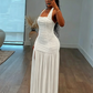 High Split Simple Dresses Women Sexy Halter Ruched Trend Backless Sleeveless Pleated Elegant Party Street Bodycon