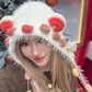Cute 3D Ear Pom Pom Ear Flap Knit Beanie For Women