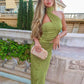 Halter Strapless Sexy Maxi Dress For Women Fashion Green Off-shoulder Backless Sleeveless Bodycon Elegant Long Dress