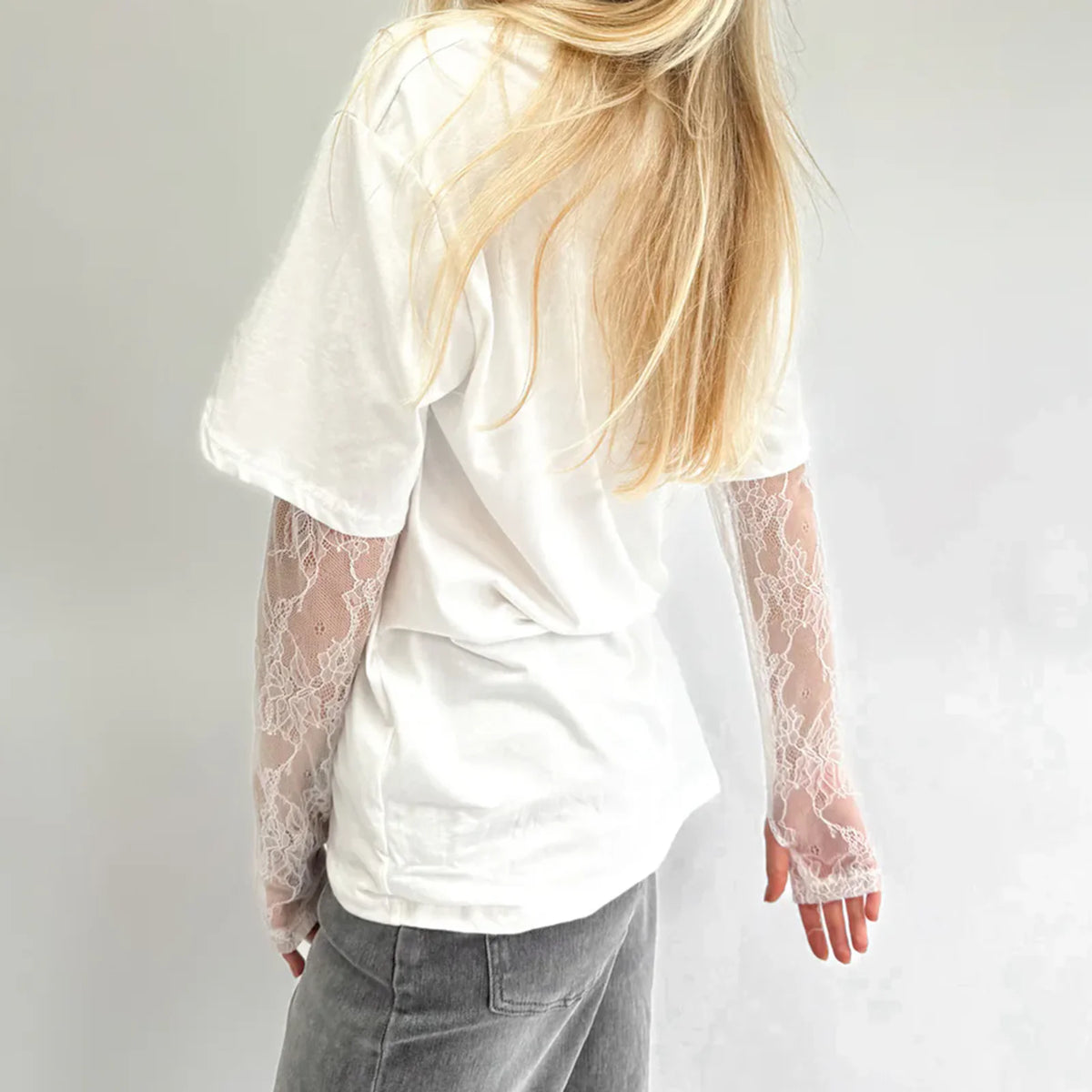 Fashion Women Round Neck T-Shirts Lace Long Sleeve Casual Shirts Spring Fall Loose Fit Tops Y2K Vintage Streetwear