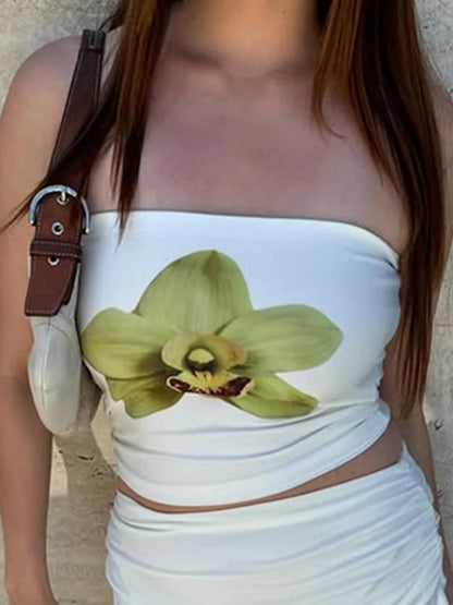 Flower Print Tube Tops Strapless Backless Crop Top Sexy Beach Vacation Woman Clothes Trends Summer