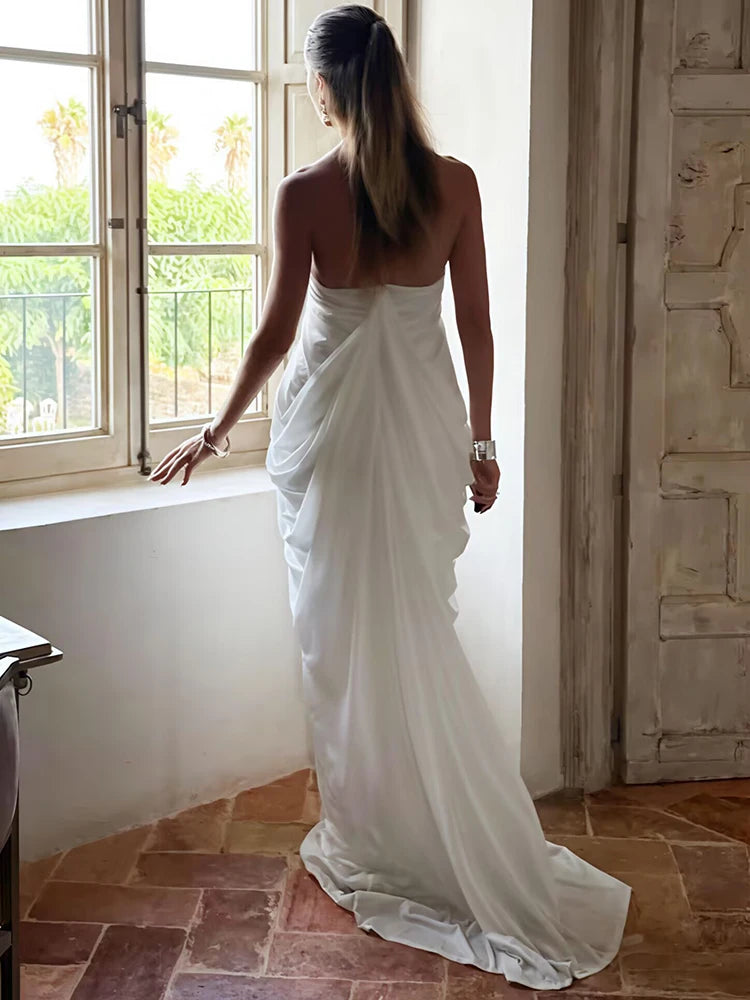 Mesh Halter Backless Sexy Maxi Dress Women Gown Fashion Elegant V Neck Sleeveless Pleated Club Party Long Dresses