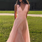 V-neck Sleeveless Long Dresses Chiffon Patchwork Pink French Style Elegant Dresses for Woman Clothing