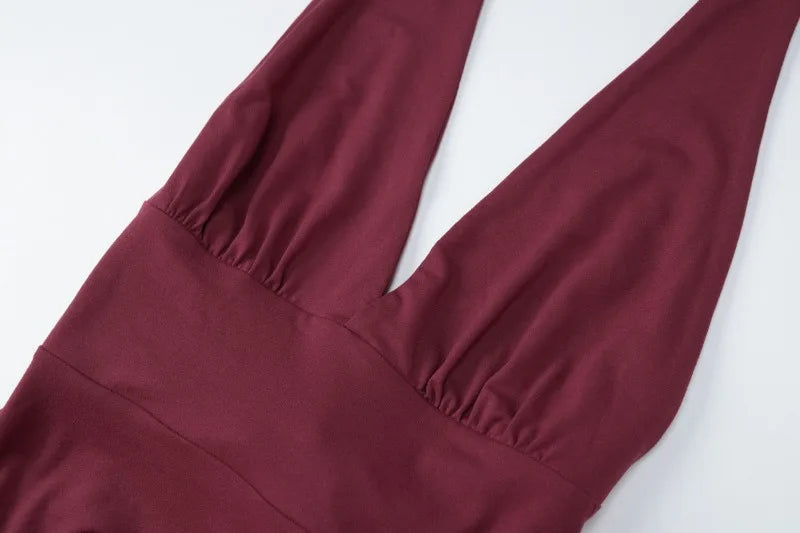 Sexy Deep V Neck Backless Long Dress for Woman Elegant Brunch Outfits Burgundy Party Dresses Fall 2025