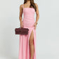 Women Spaghetti Strap Square Neck Maxi Dress Ruched Bodycon High Split Long Dress Elegant Evening Party Prom Dresses