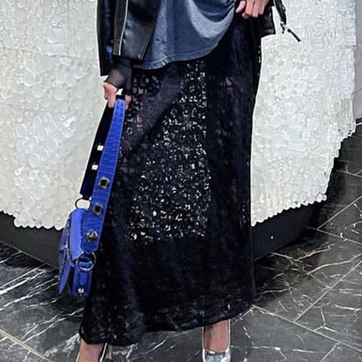 Women Fairy Lace Maxi Skirt Y2K Vintage Sheer Mesh Lace Floral Bodycon Long Skirt Sexy See-Through Half Slip Skirts
