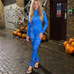 Skinny Jumpsuit Women Blue Tiger Print High Neck Long Sleeve Bodysuit Avatar Cosplay Costume Club Halloween Party Outfit