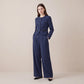 Women Pinstripe 2 Piece Outfit Round Neck Cropped Blazer High Waist Wide Leg Pants Elegant Business Office Matching Set