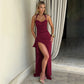Sexy Halter Backless High Split Maxi Dress Black Burgundy Elegant Party Dresses Woman 2025 Luxury