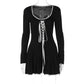 Lace Bandage Puff Sleeve Mini Dress For Women 2023 Autumn Winter New Square Collar Ruched Dress Vintage Elegant