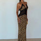 Lace Patchwork Dress Women Leopard Print Backless Halter Bandages Sleeveless Sexy Hottie Party Street Maxi Bodycon