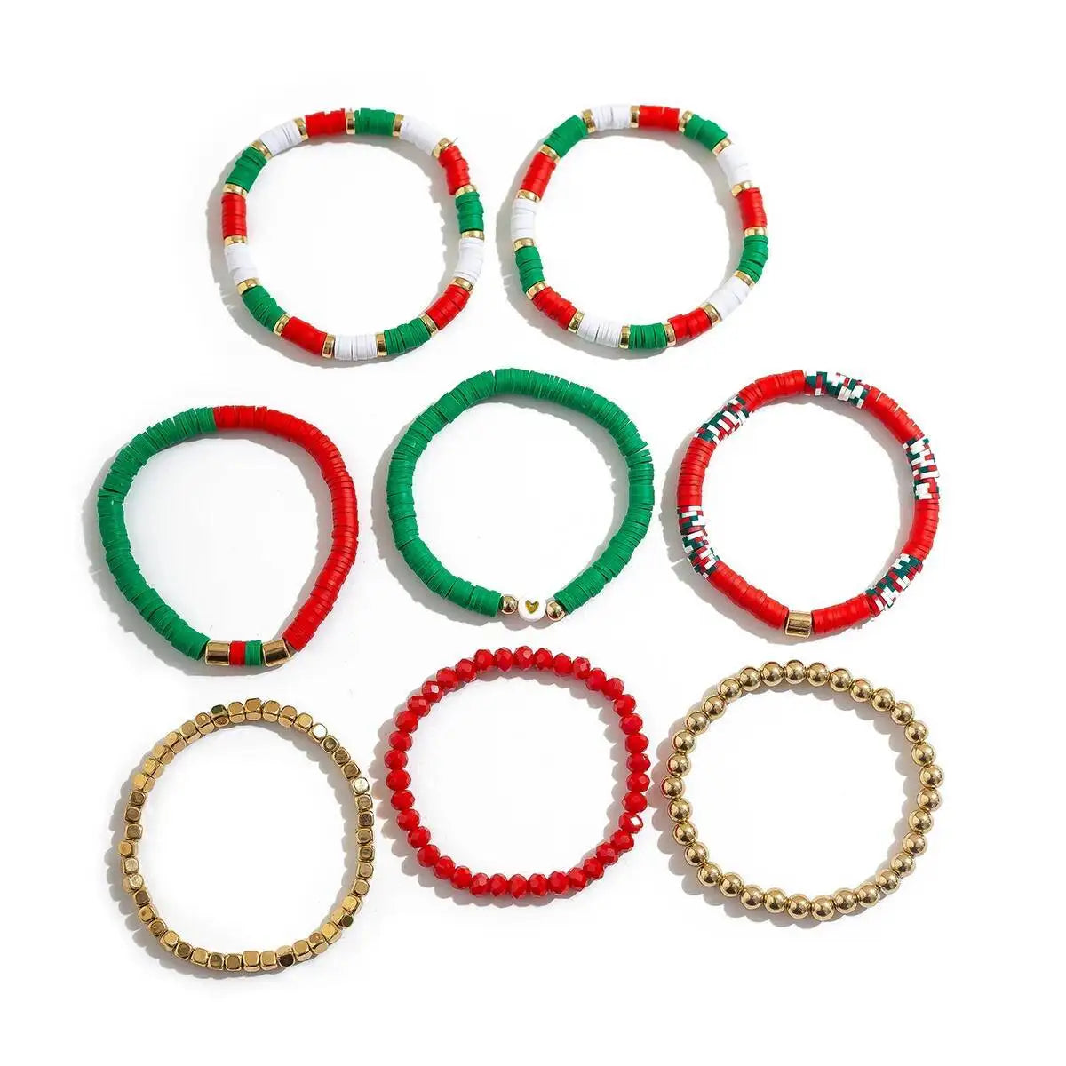 8 Pcs/Set Trendy Classic Polymer Clay CCB Beaded Bracelet Creative Exquisite Elasticity Rope Bracelets Christmas Accessory