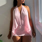 Backless Dress Women Irregular Halter Sexy Deep V-Neck Ruched Elegant Midnight Party Peach Hip 2026 Summer Bodycon