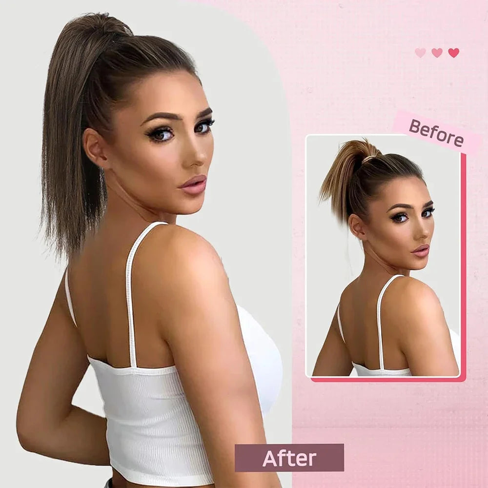 Synthetic 16Inch Claw Clip Ponytail Hair Extensions Waterfall Straight Ponytail Blonde Brown Heat Resistant Pony Tail Fake Hair