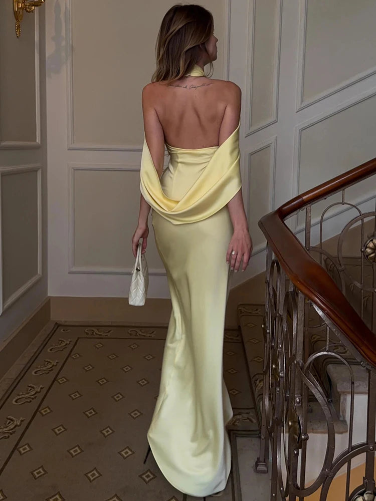 Elegant Backless Dress Women Fashion Simple Cross Turtleneck Sleeveless Ruched Sexy Trend Evening Party Club Bodycon