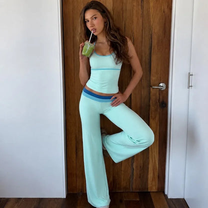Athletic Sets Woman Y2k Low Rise Yoga Pant and Tank Top 2 Piece Outfit Womens Matching Set