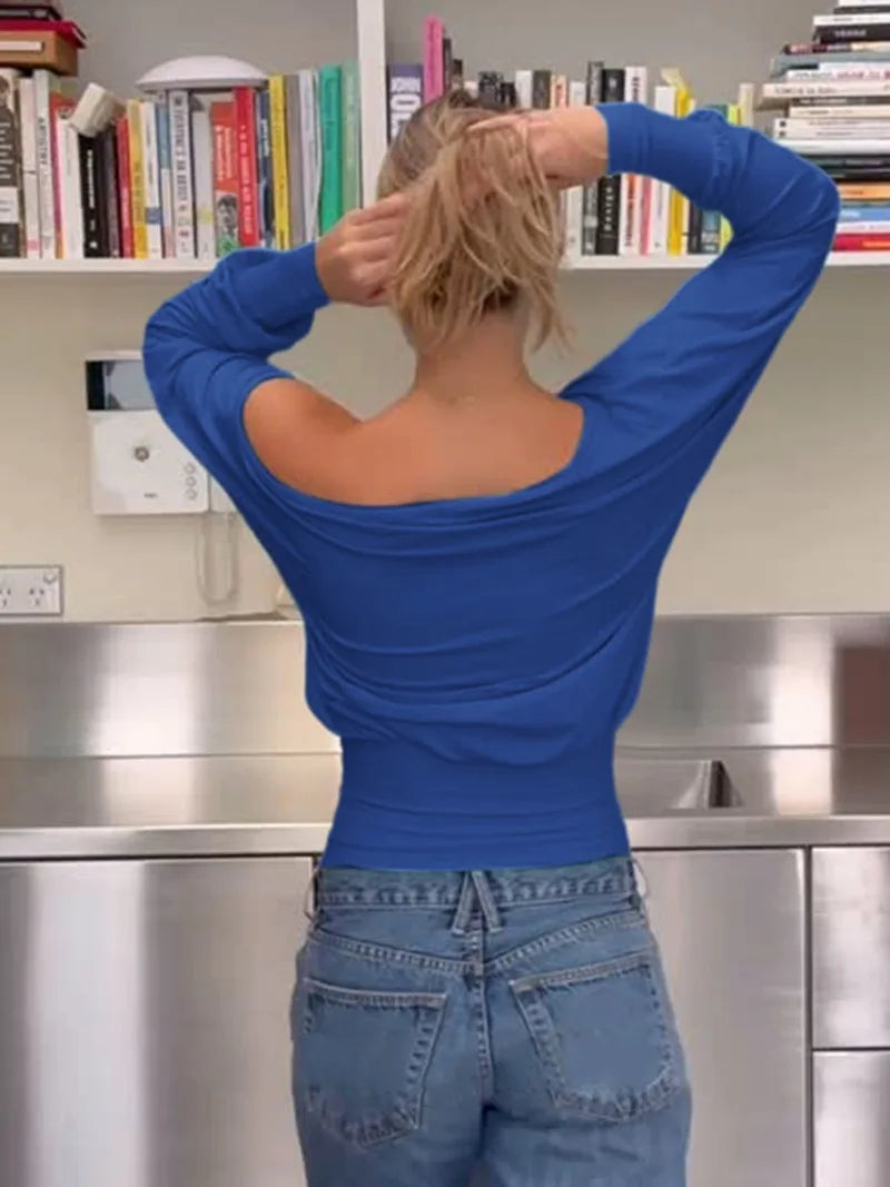 Solid Color Off Shoulder T Shirt Long Sleeve Tops Fashion 2026 Woman Clothes