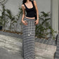Multi-stripe Print Knit Maxi Skirt 2026 Fall Clothes Drawstring Long Skirts for Woman High Quality