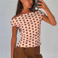 Women Pink Polka Dot Off Shoulder Top Short Sleeve Slim Fit Y2K Style T-Shirt Casual Summer Fitted Blouse Streetwear