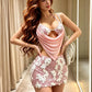 Sexy Sequin 3-Piece Set Women Metal Decoration Halter Bandage Bra+Solid Camisole+Skinny Mini Skirt Fashion Sweet Suit