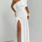 Off-shoulder Backless Sexy Maix Dress Women Elegant One Sleeve Ruched Split Club Party Pleated Long Dress Female