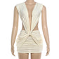 Women Backless Deep V Twist Knot Bodycon Mini Dress Sleeveless Ruched Waist Cutout Slim Party Vacation Tight Dress