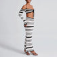 Knit Stripe Women 2 Piece Set Halter Slash Neck Lace Up Long Sleeve Tops and Maxi Skirts Sexy Mujer Club Midnight Suit